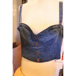 NWT XL Guess Denim Bustier Tank Top Button Top Festival Boho Summer Hippie Pinup